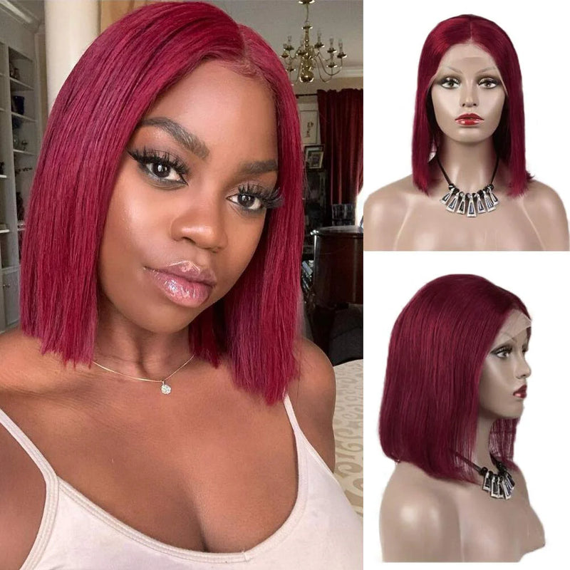 Ombre Brazilian lace Bob Wig T Part 01278 10 Inches 1B\Burgundy