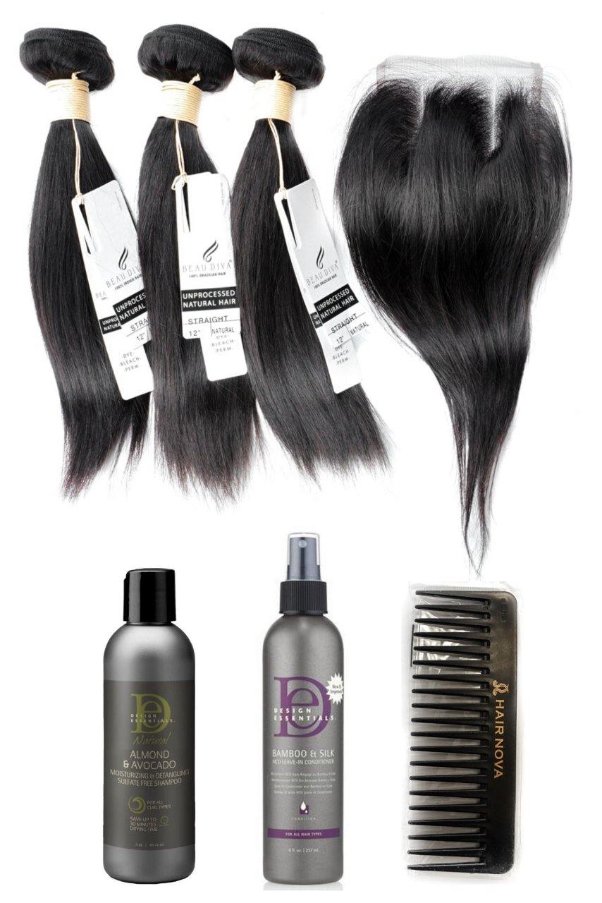 stylediva-dev - 12" Brazilian 9A Bundles X 3 & 8" Closure & Aftercare Combo - Kits - KITS