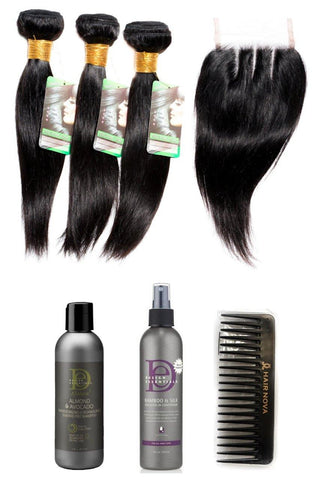 24" Brazilian 9A Bundles X 3 & 14" Closure Combo