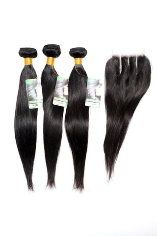24" Brazilian 9A Bundles X 3 & 14" Closure Combo