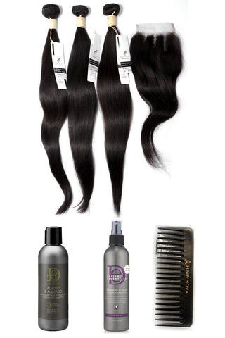 24" Brazilian 9A Bundles X 3 & 14" Closure Combo