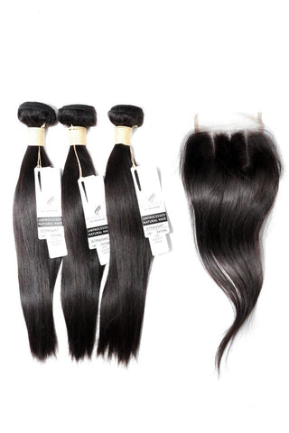 24" Brazilian 9A Bundles X 3 & 14" Closure Combo